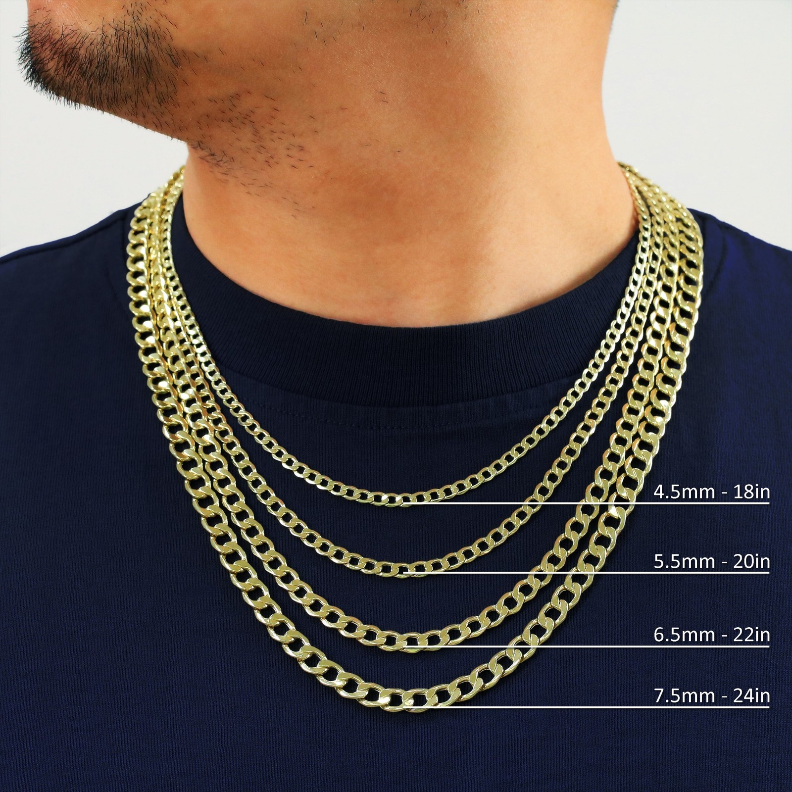 14K Yellow Gold 2mm-7.5mm Cuban Link Curb Chain Necklace Mens Womens, 16″- 30″