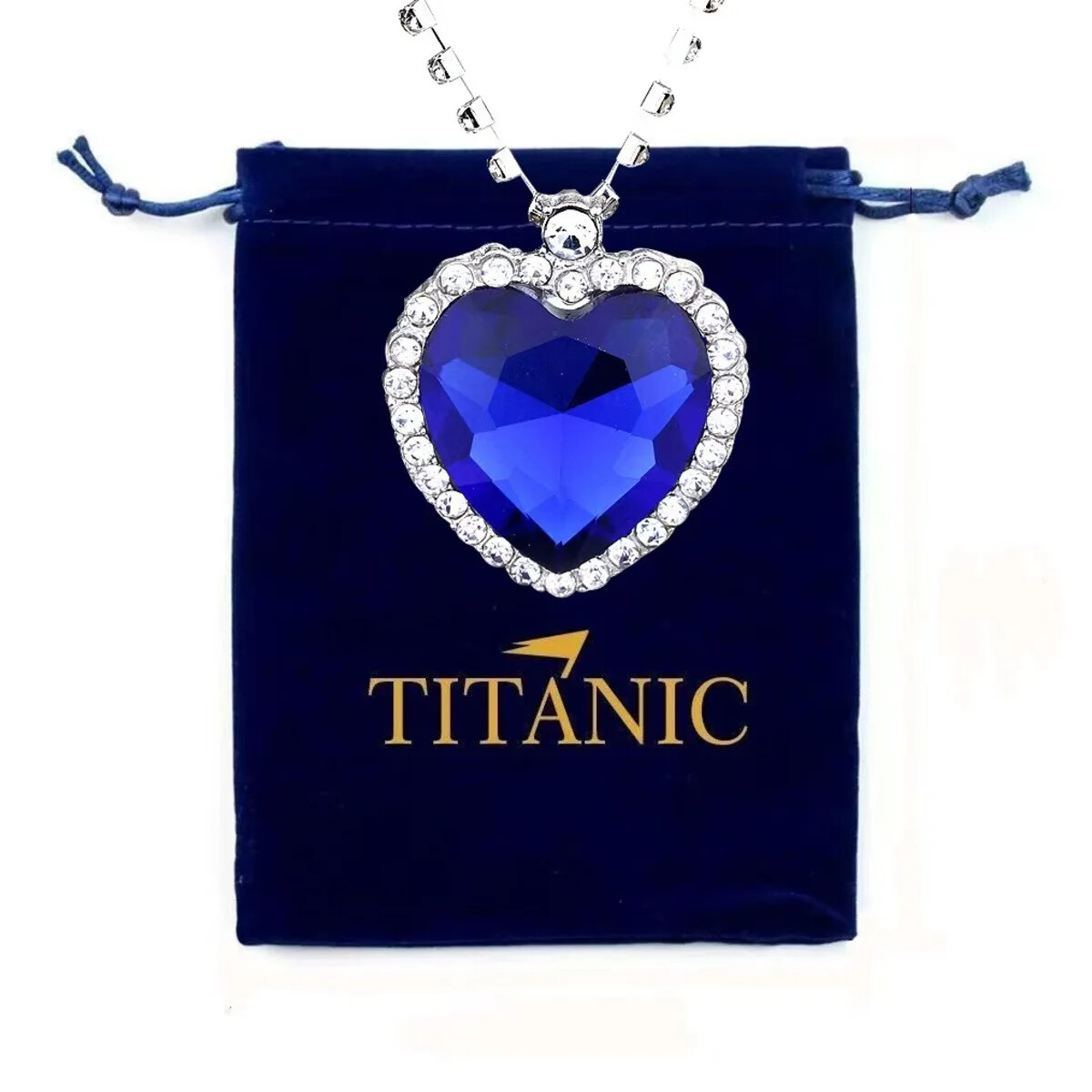 Titanic Heart Of the Ocean Women Blue Crystal Necklace with Luxury Velvet Bag