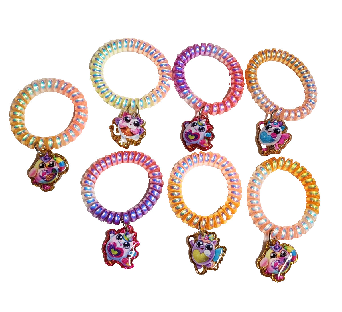 Rainbocorn Multicolor Elastic Stretch Coil Cord Charm Bracelets Lot 7 Unicorn