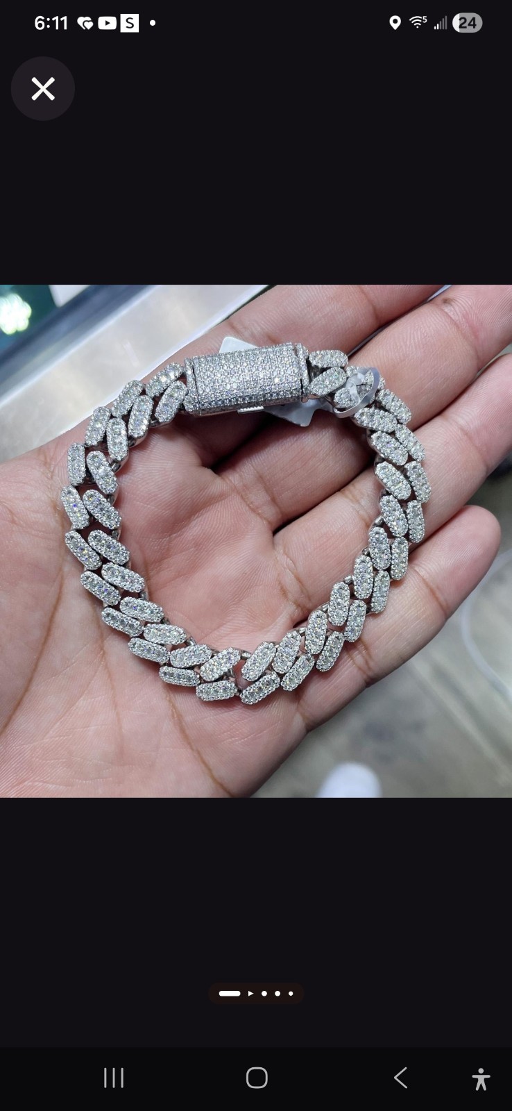 Moissanite 1 Row 22mm x 24″ Miami Cuban LINK Bracelet Sterling Sliver