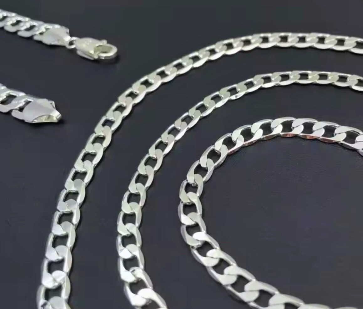 Real 925 Sterling Silver Cuban Curb Chain Necklace for Men Italy