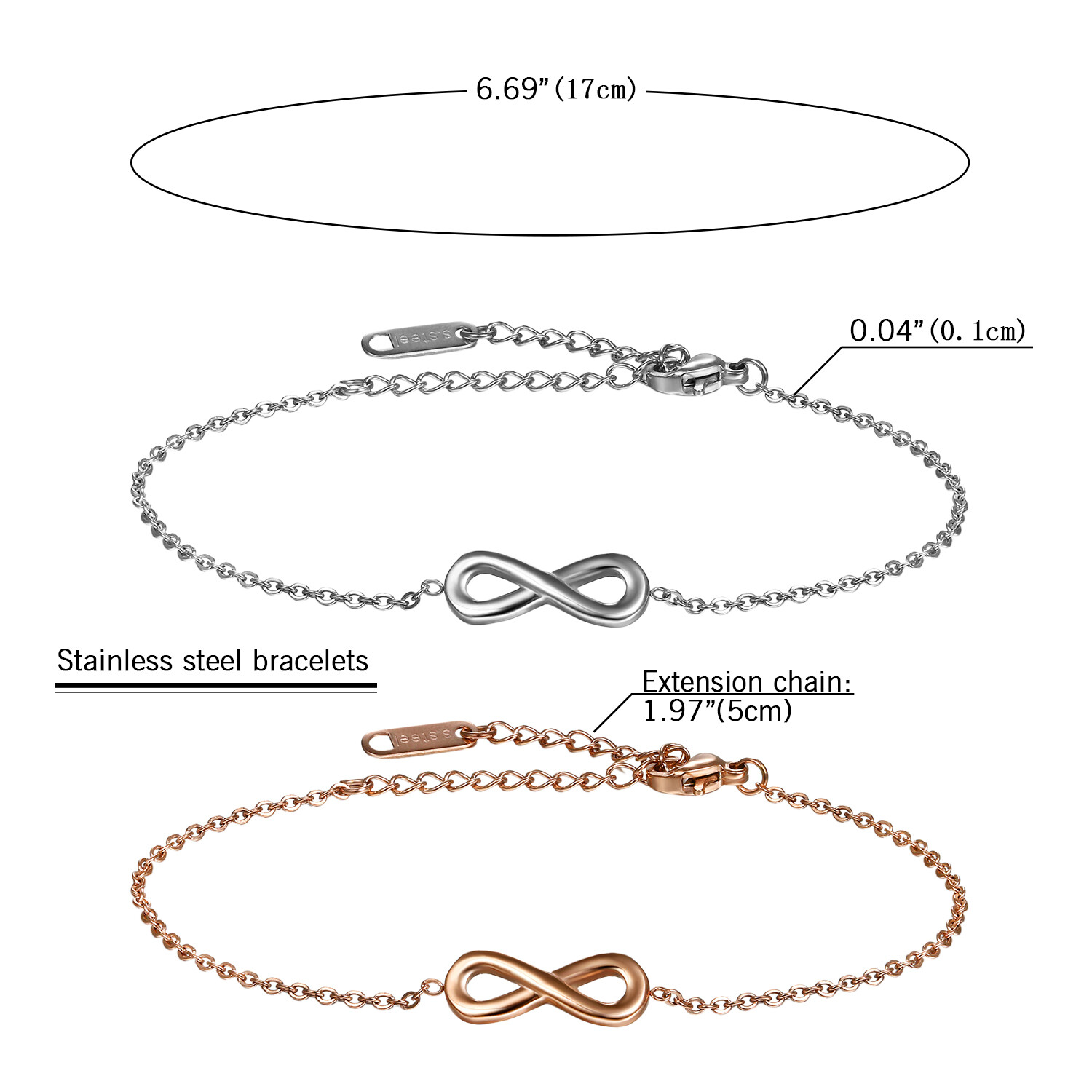Womens Stainless Steel Charm Love Infinity Adjustable Bracelet Chain Anklet Gift