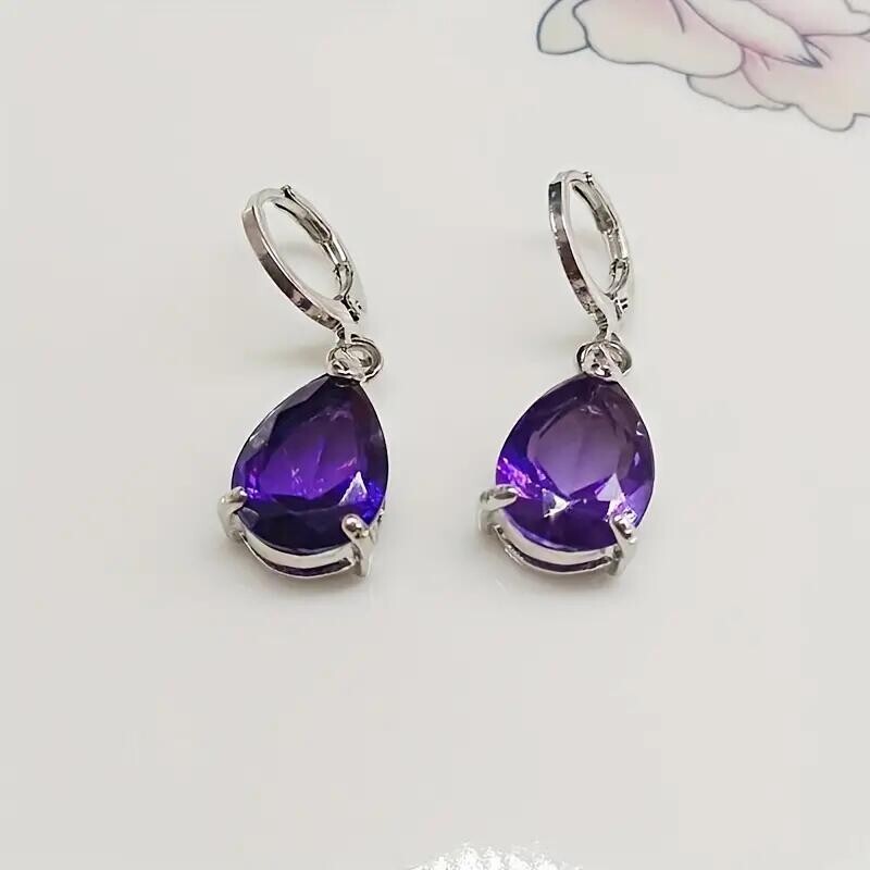 Fashionable Drop Shape Amethyst Drop Earrings Noble Party Holiday Gift Women