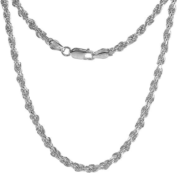 3mm Sterling Silver D/C Rope Chain Necklaces Bracelets Handmade Italy 7 to 30 in