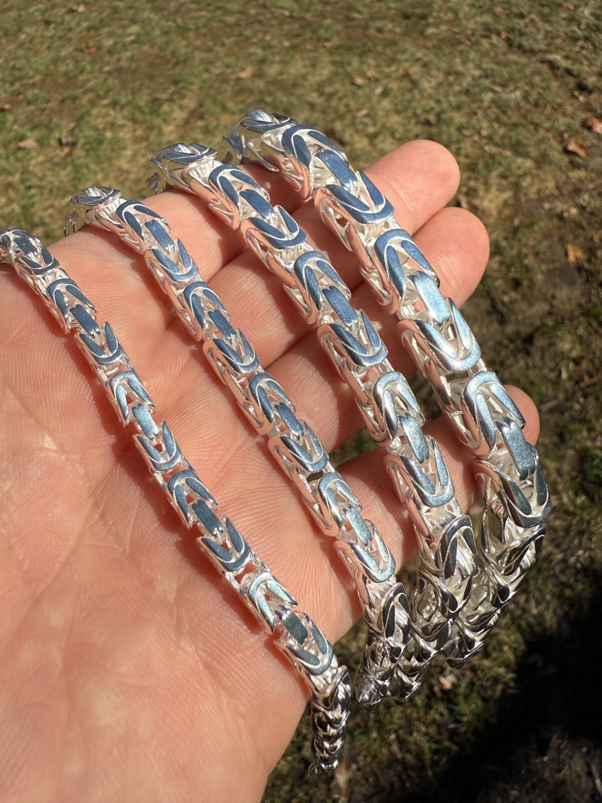 Real Solid 925 Silver Handmade Byzantine Chain Mens Necklace 5mm-10mm Box Clasp