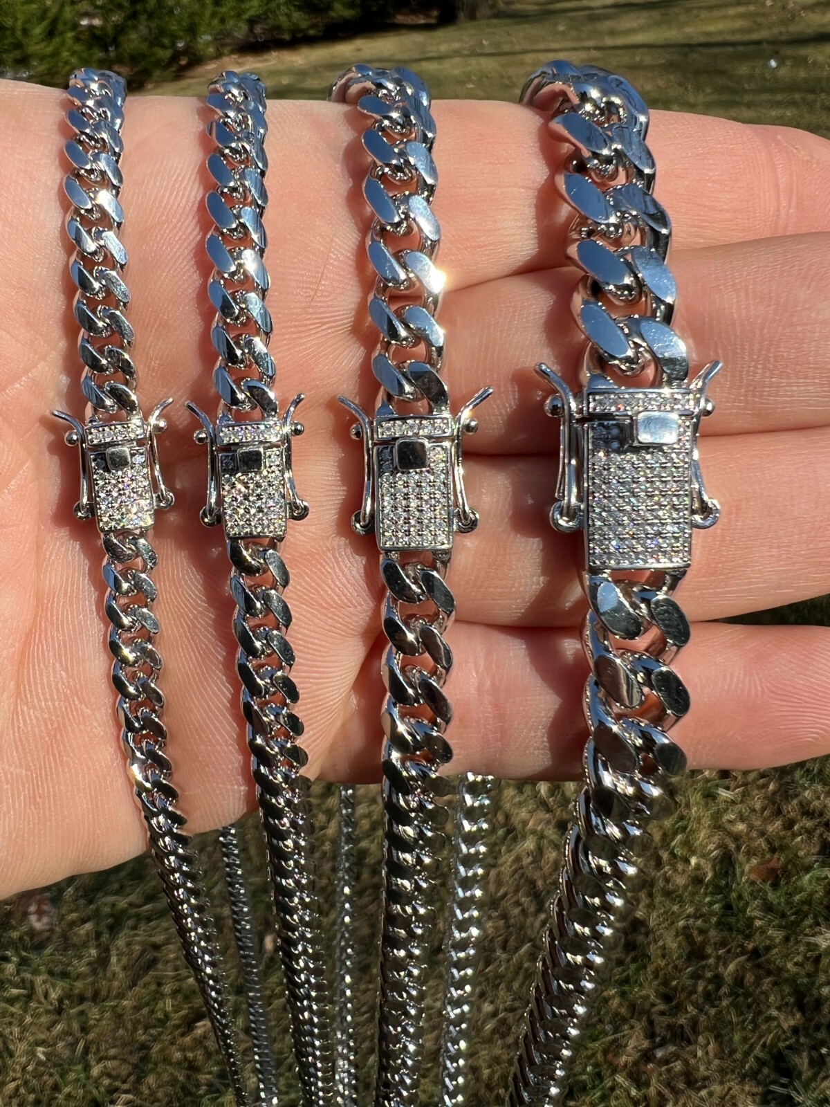 Real Miami Cuban Chain Necklace 925 Silver MOISSANITE Iced Clasp Passes Tester