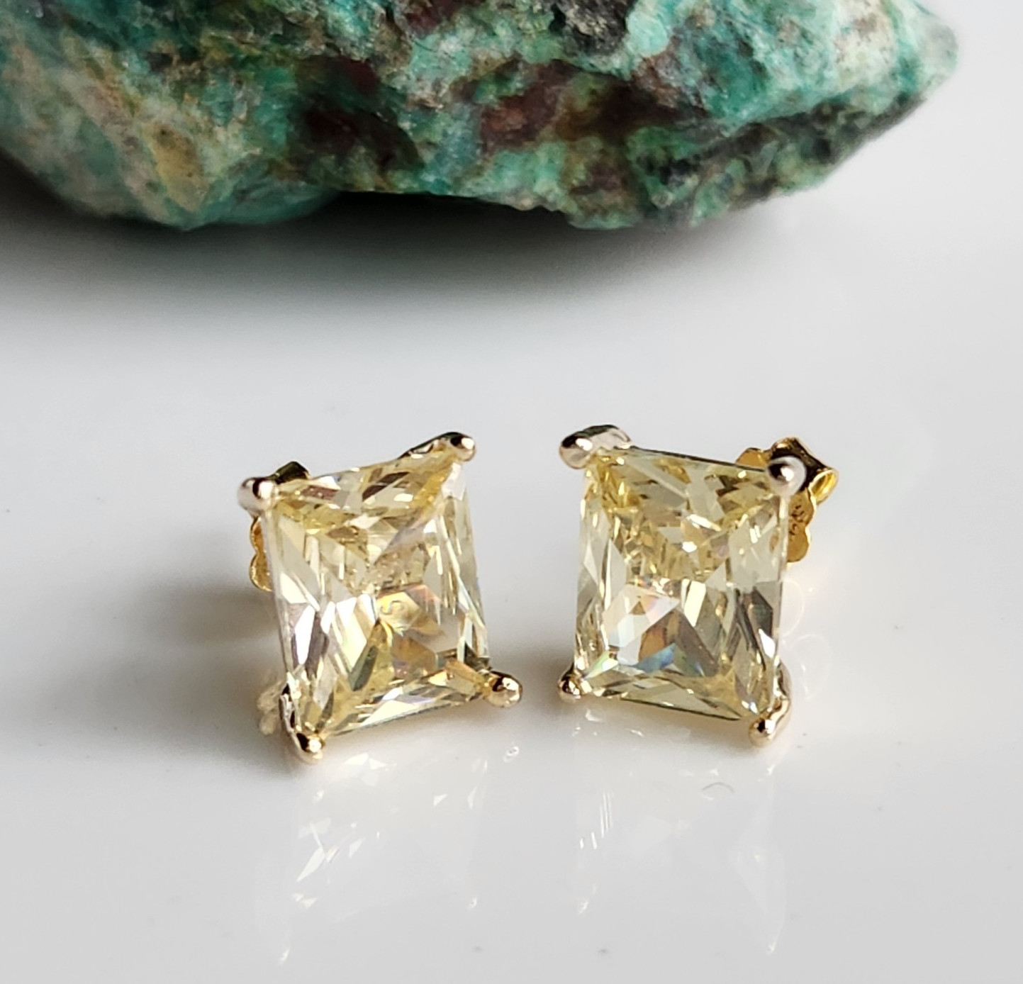 925 Sliver 7.4CT Created Canary Yellow Sapphire Earrings Yellow Gold-plated