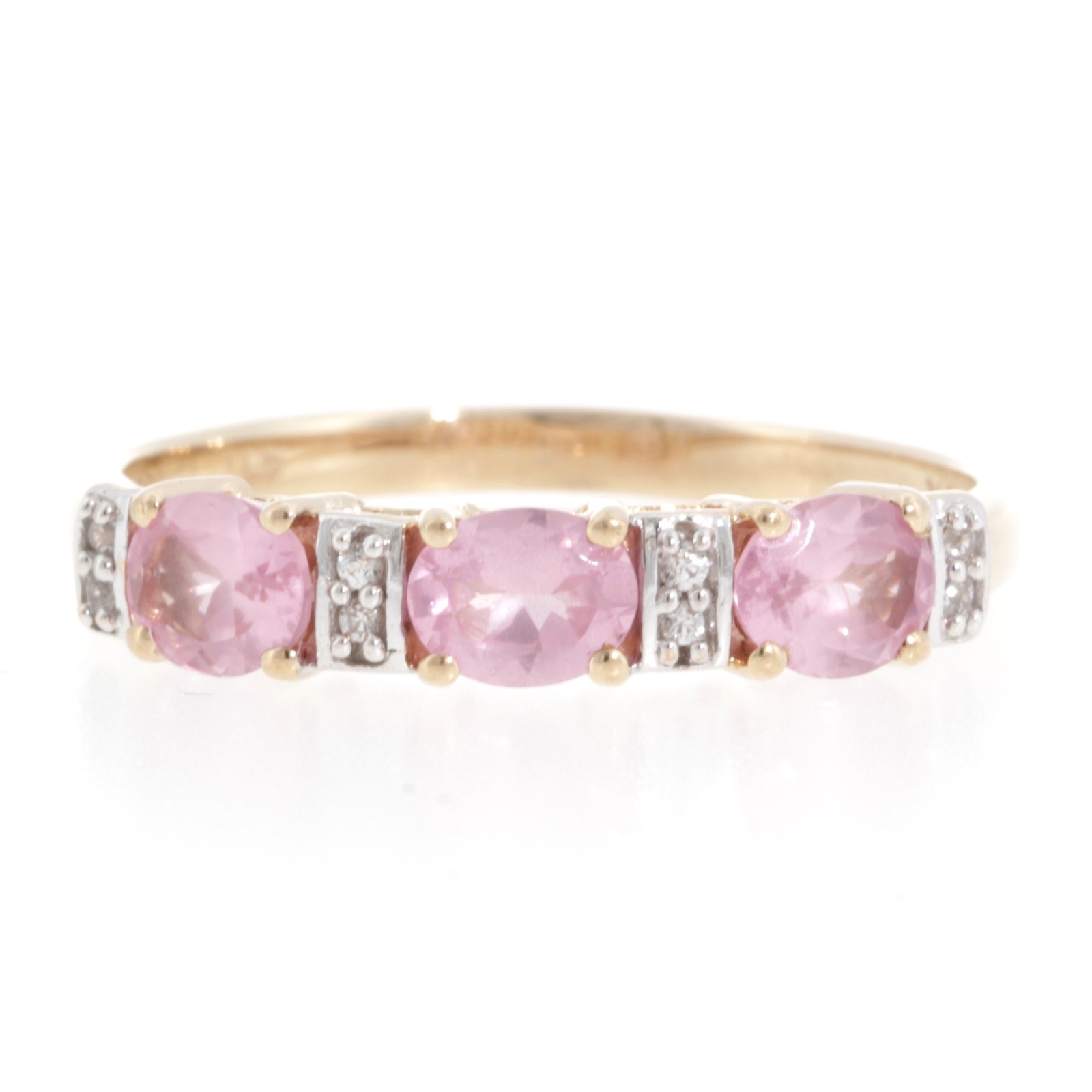 9Carat Yellow Gold Pink Topaz & White Topaz Eternity Ring (Size R 1/2) 4mm Wide