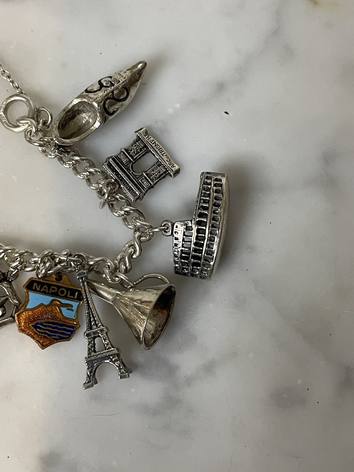 Vintage Charm Bracelet in Silver Euro Travel Theme … Charming see description