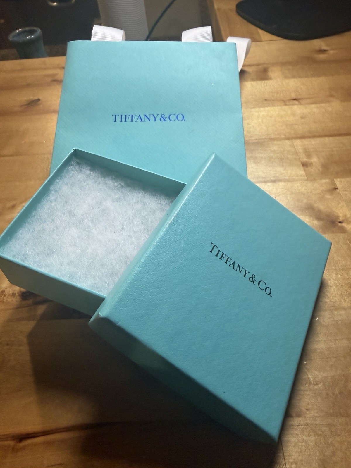 Tiffany & Co. Blue Square Gift Box for Jewelry w/ Lid & Filler, Logo Theme