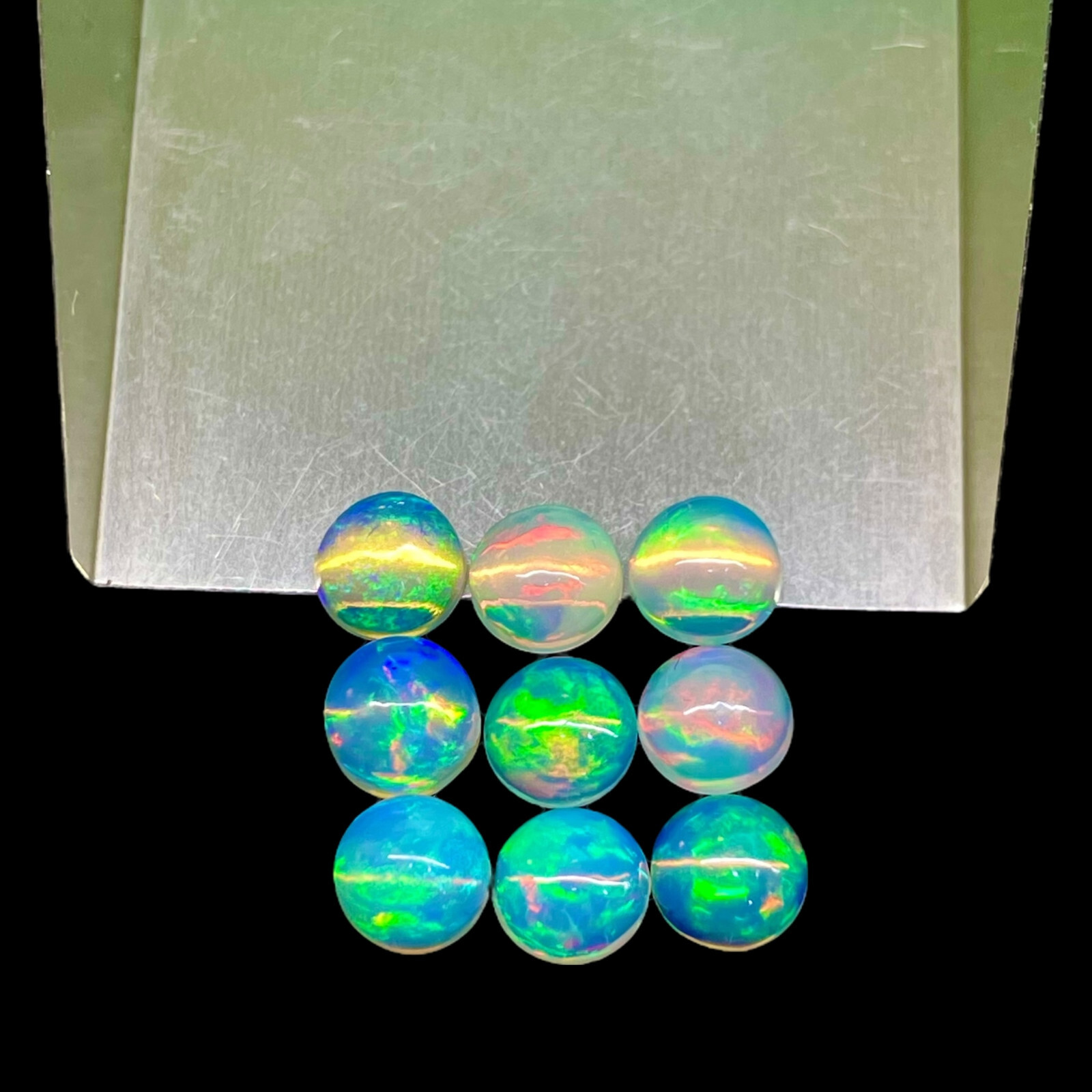 9 Pcs Natural Ethiopian Opal 6mm Round Flashy Loose Cabochon Gemstones Lot