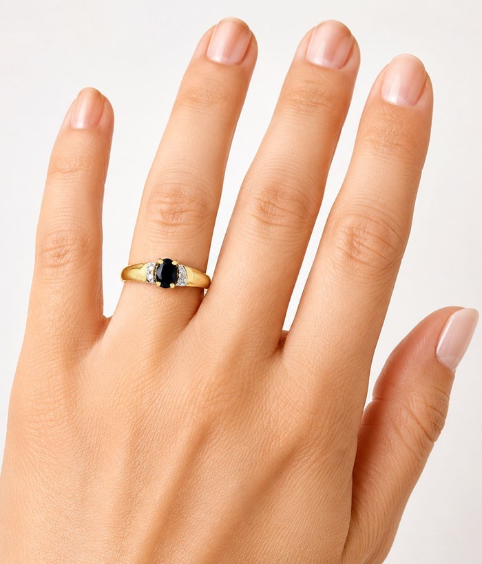 GENUINE 0.52 Cts BLUE SAPPHIRE & DIAMOND RING 14K YELLOW GOLD – New With Tag