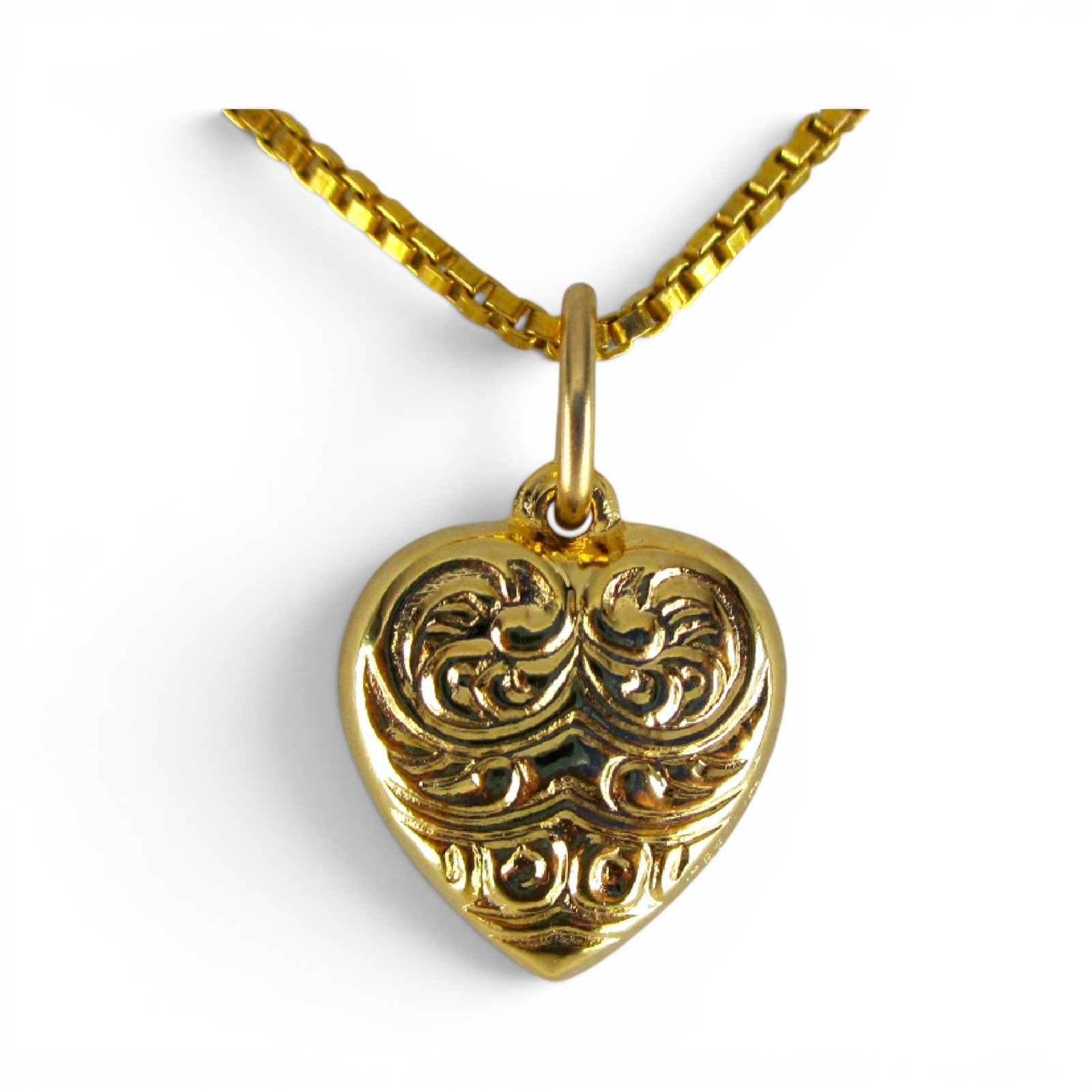 Puffy Heart Sterling Silver Charm for Bracelet Antiqued Scroll Design Pendant 2