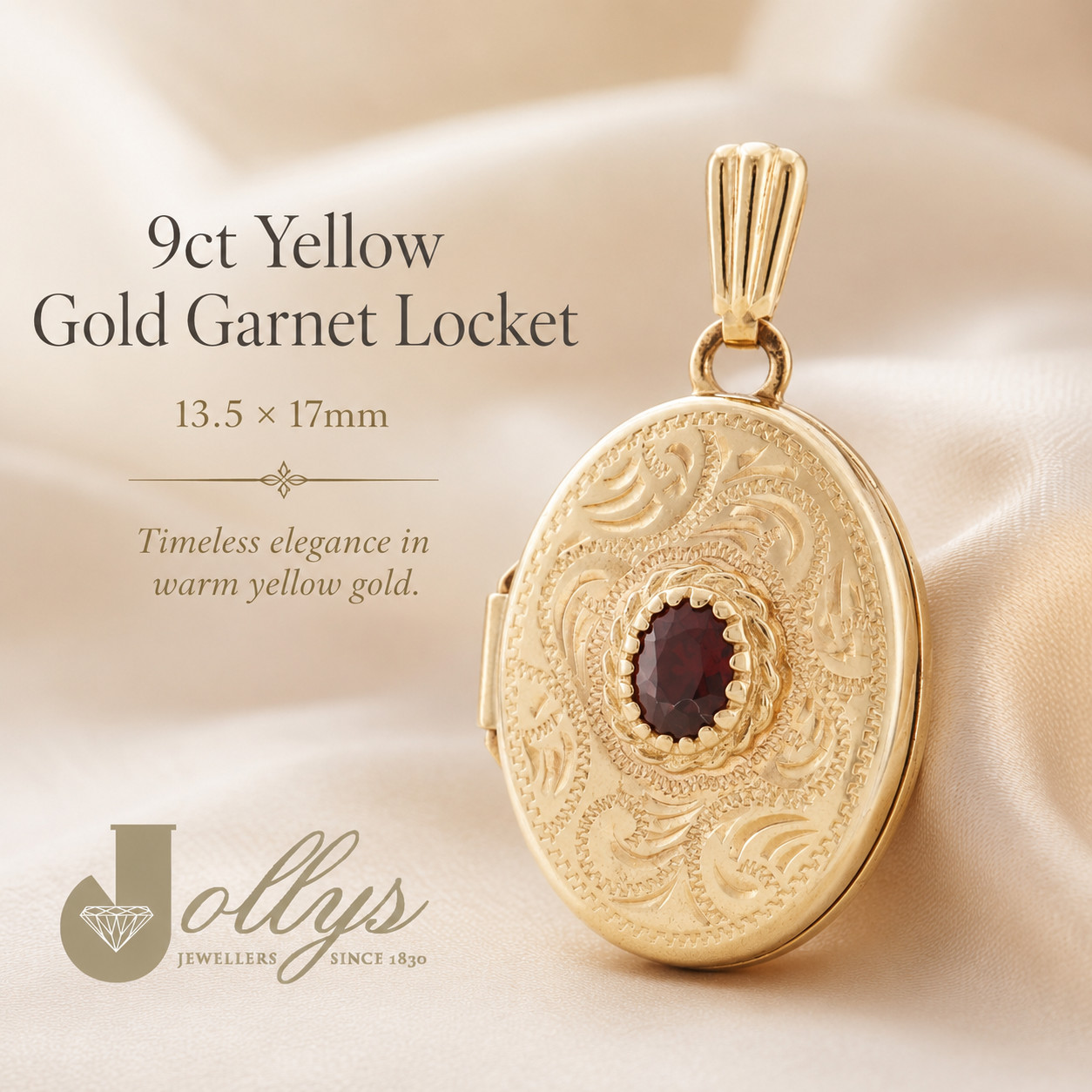 9Carat Yellow Gold Garnet Locket (13.5x17mm)