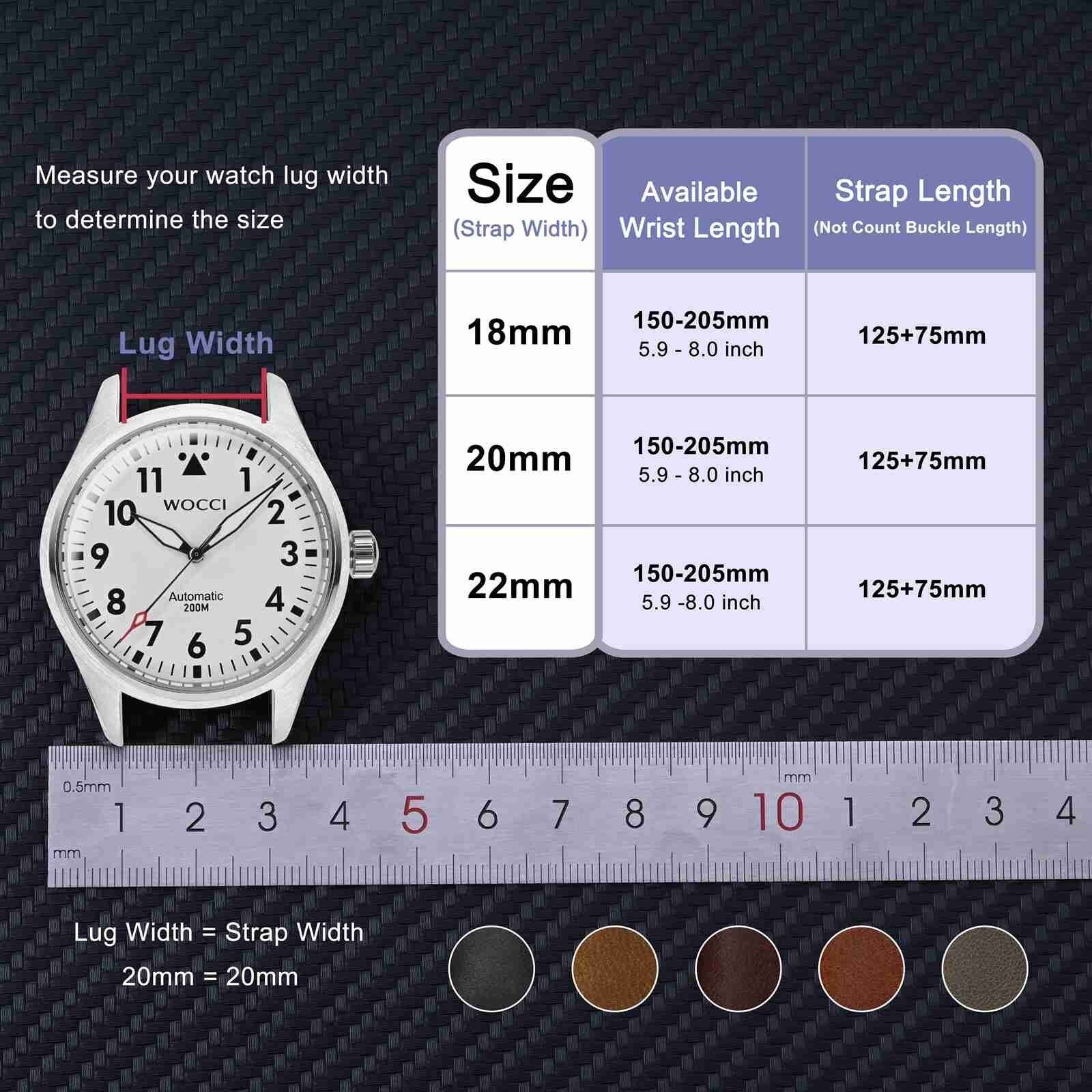 WOCCI Oil Wax Genuine Leather Watch Band, Quick Release Men Strap 18 20 22mm