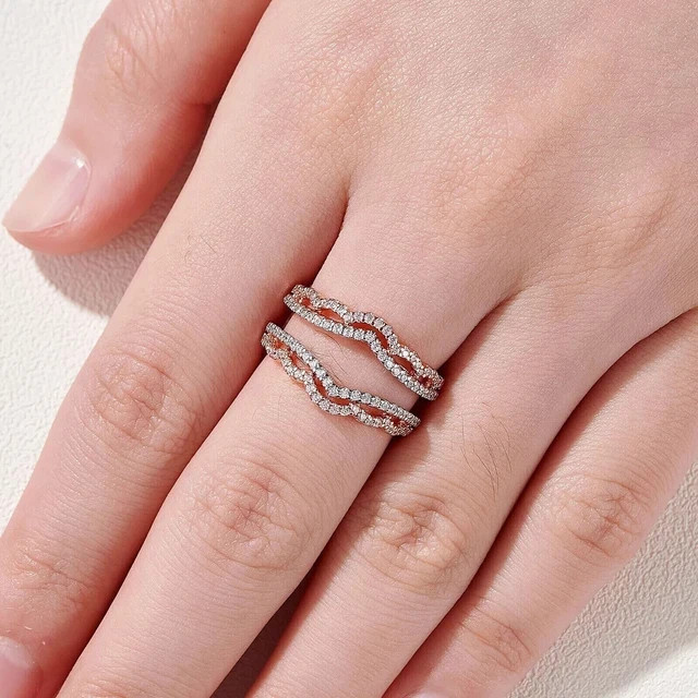 Round Cut Lab Created Diamond Enhancer Guard Wrap Band Ring 14k Rose Gold Plated