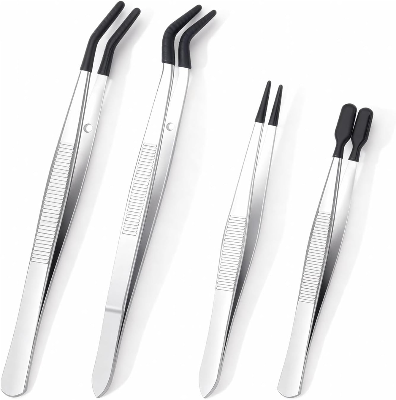 4 Pcs Rubber Tip Tweezers Stainless Steel Precision Tweezers for Crafts Jewelry