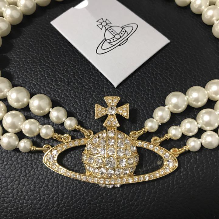Vivienne Westwood Necklace Triple Pearl Choker Gold IN BOX [EJ00