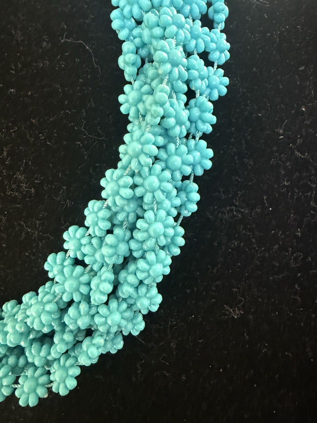 Vintage Necklace with Blue Beads Very Light Weight Costume Jewelry 16″