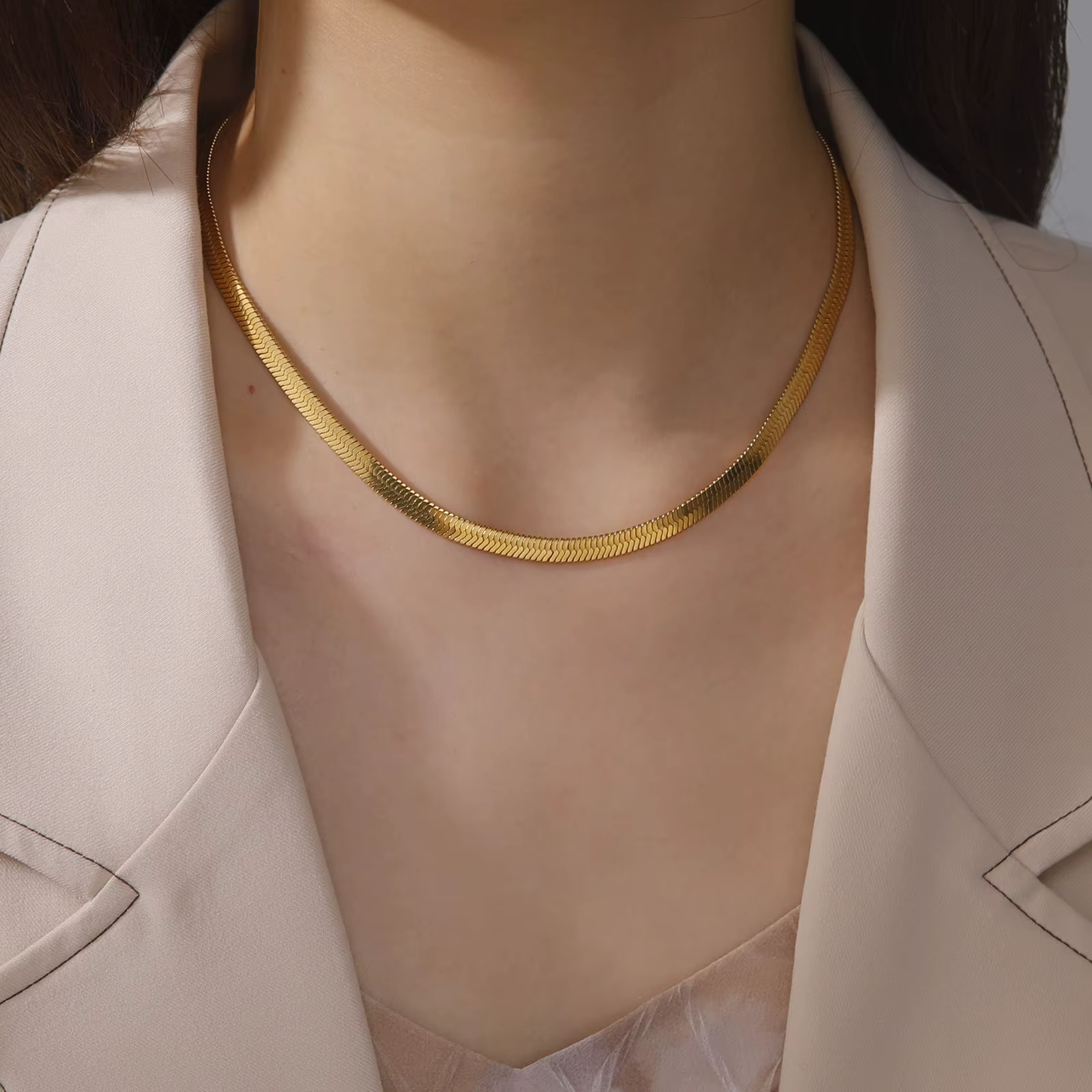Stainless Steel Snake Chain Necklace Gold Herringbone Choker Unisex Jewelry Gift