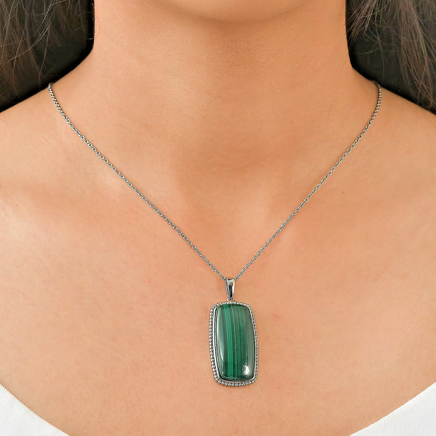 EverTrue Pendant Necklace 20″ African Malachite in 316L Stainless Steel NEW