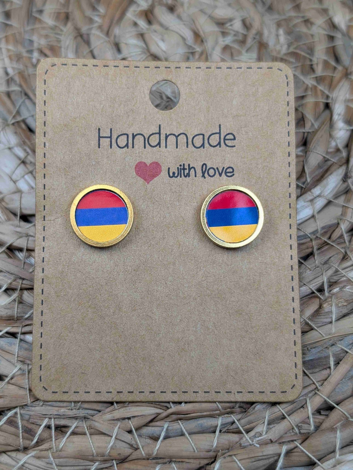 Armenia Flag Stud Earrings – Handmade – Gold or Silver Colour – 12mm resin
