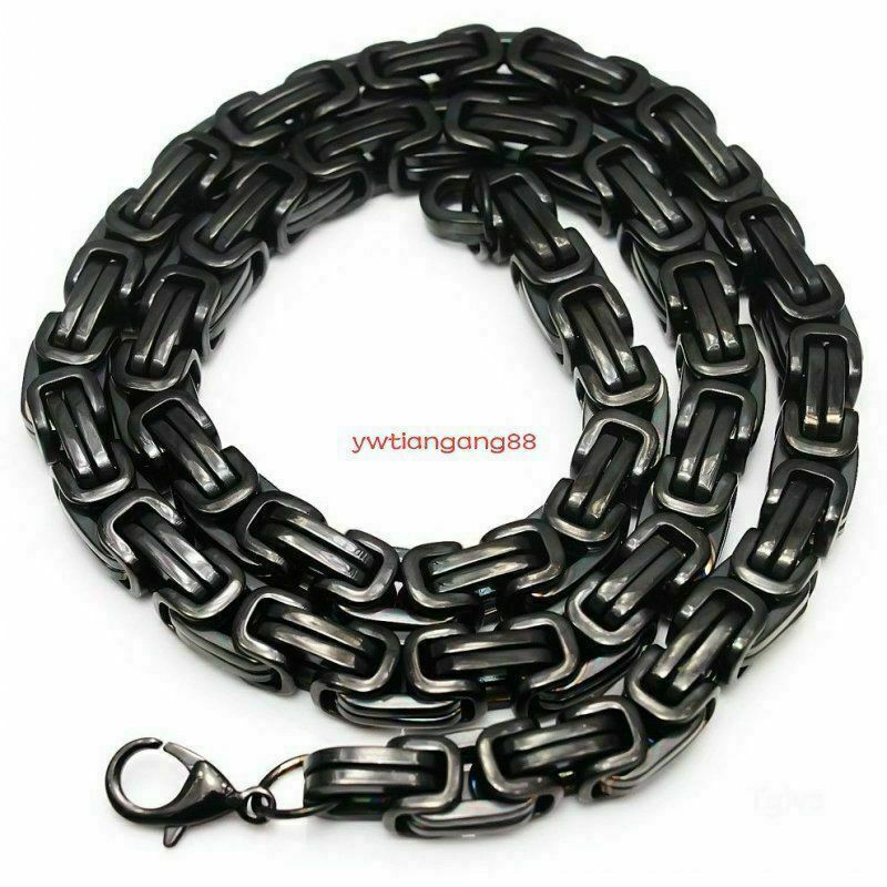 8″-40″ Heavy Hotsale Black 316L Stainless Steel MenS Byzantine Chain Necklace
