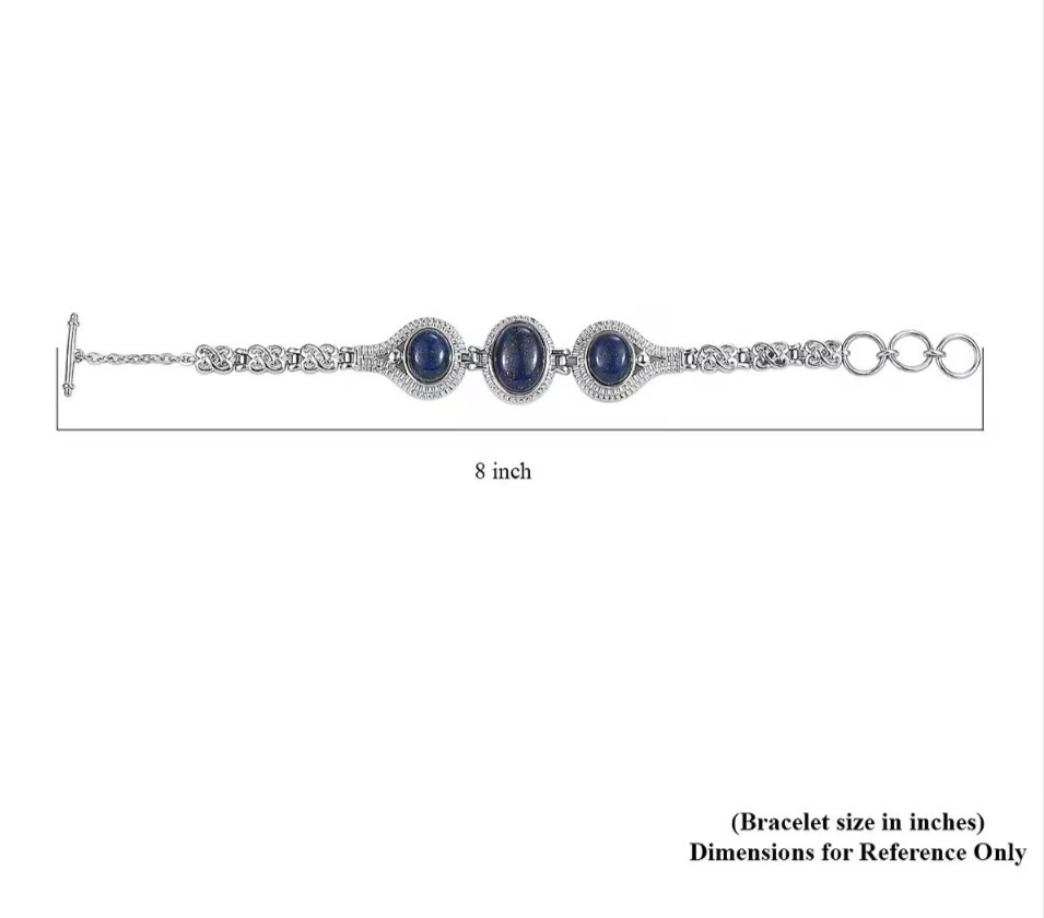 Lapis Lazuli 22.25 ctw Toggle Clasp Bracelet Luxury Stainless Stee (6.5-8.00 In)