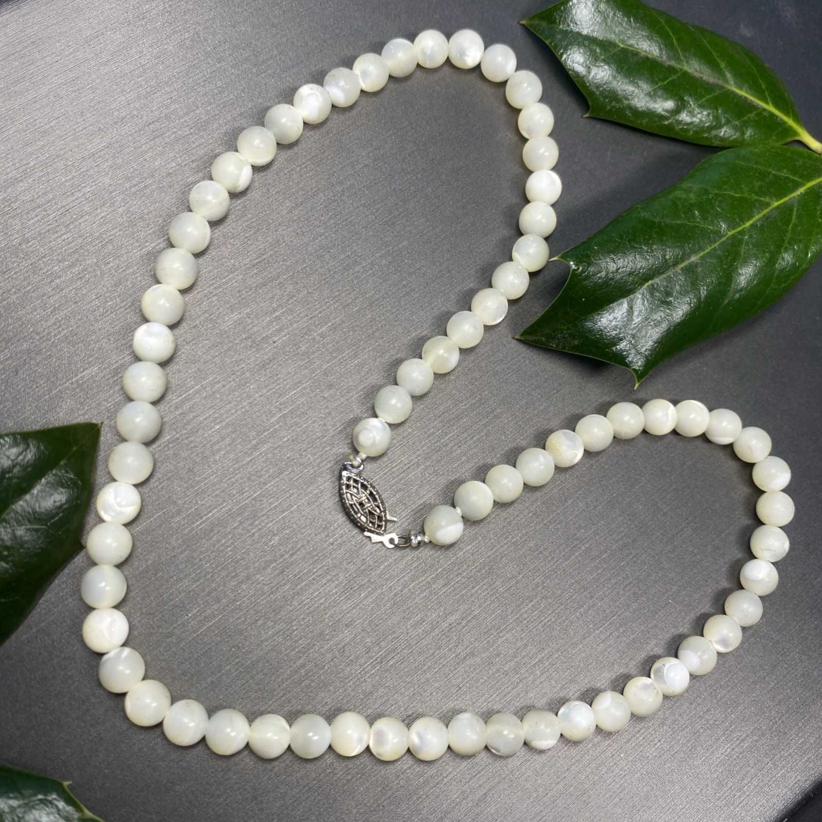 Vintage Art Deco Necklace Estate Fine Jewelry Pre-owned MOP Pearl Bead Sterling