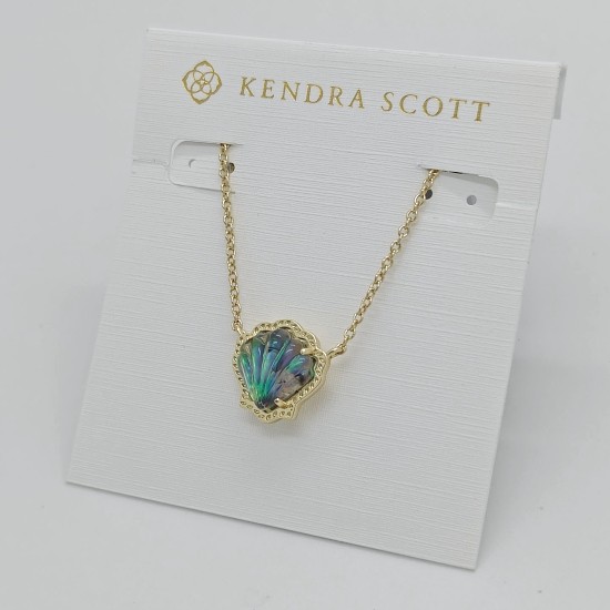 New Kendra Scott Brynne Gold Short Pendant Necklace In Abalone Shell