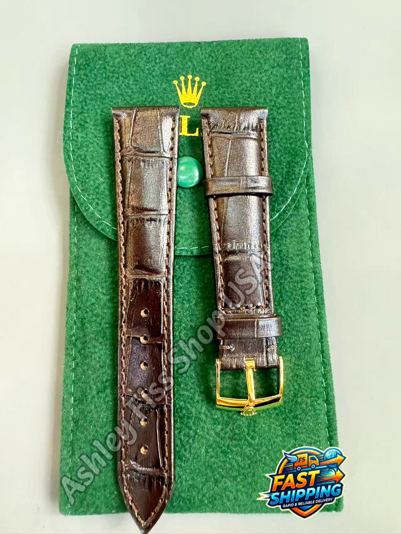 ROLEX Genuine Brown Crocodile Leather Strap 20-16mm Gold Buckle