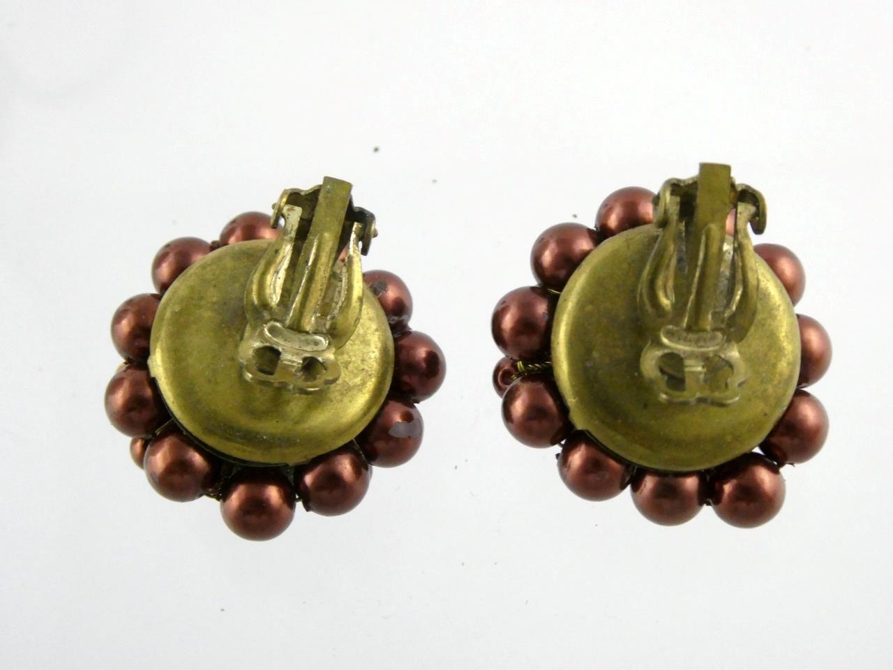Vintage Rhinestone Clip on Earrings Burgundy Iridescent Lava Rock Gems Unsigned