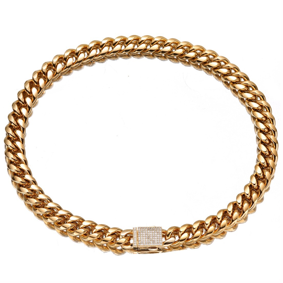 6-14mm Gold Tone Stainless Steel Miami Cuban Link Chain Necklace for Men Women