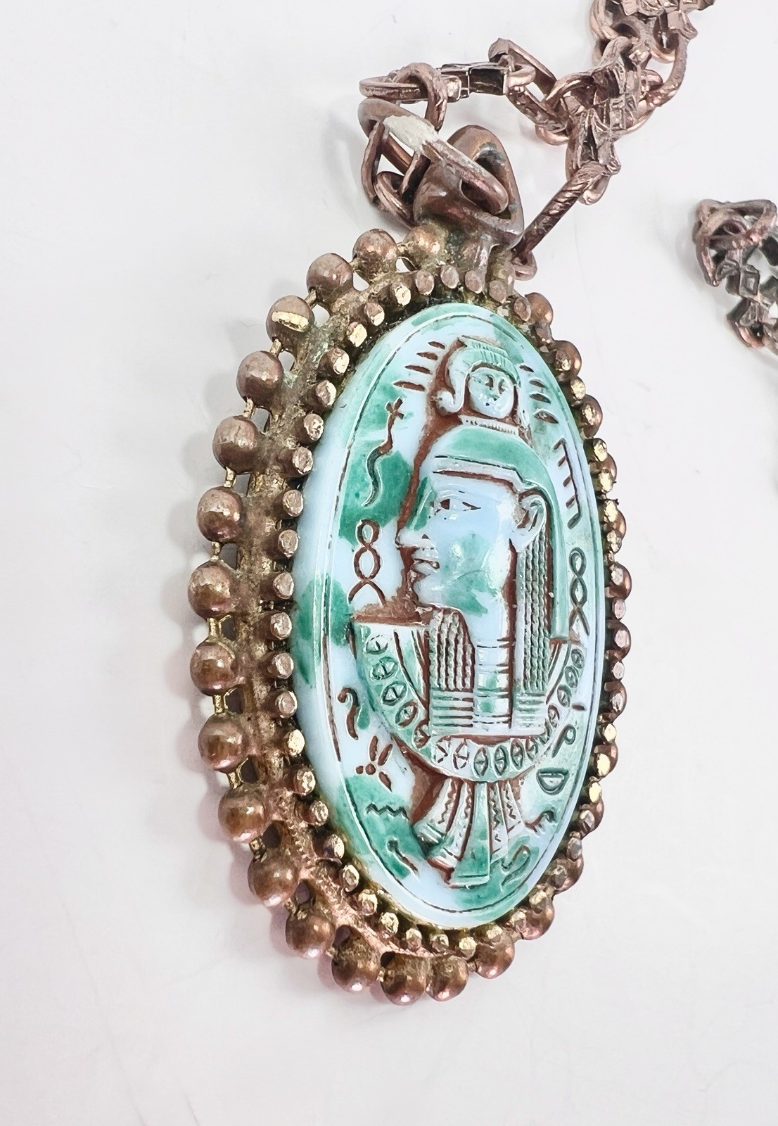 Antique Egyptian Revival Pendant Necklace Neiger Bros? Pharaoh Czech Art Glass