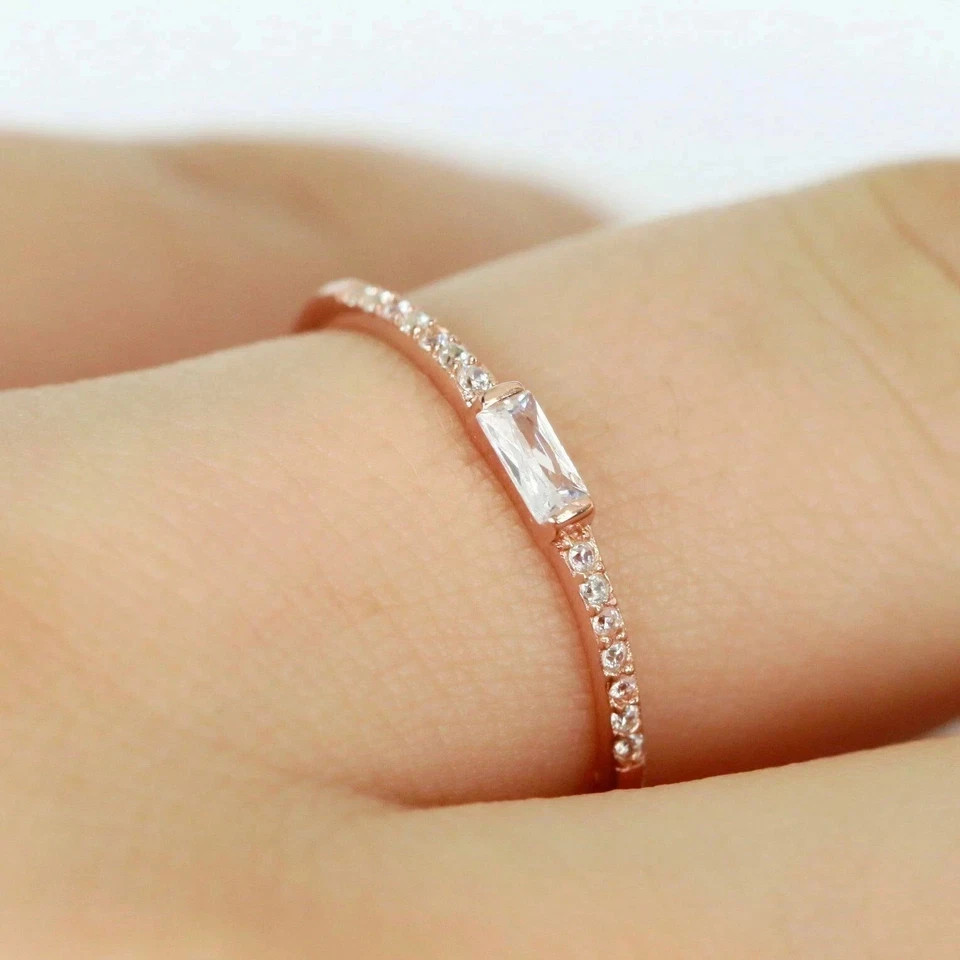 0.50 Ct Baguette Cut Lab Created Diamond Engagement Ring 14k Rose Gold Plated
