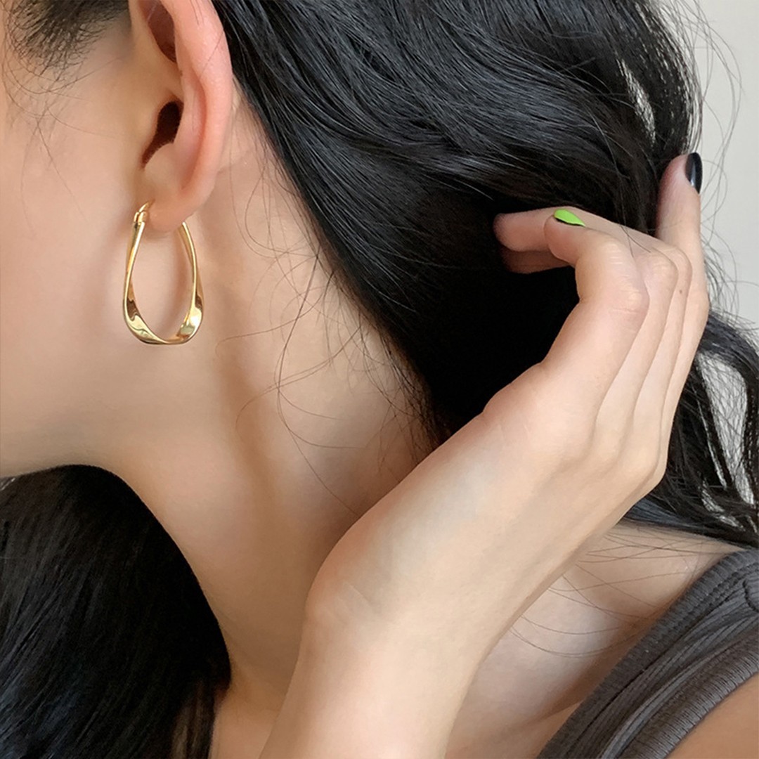 14K 25/30MM Gold Hoop Earrings for Women Large Earring Thick Hoop Twisted Wave