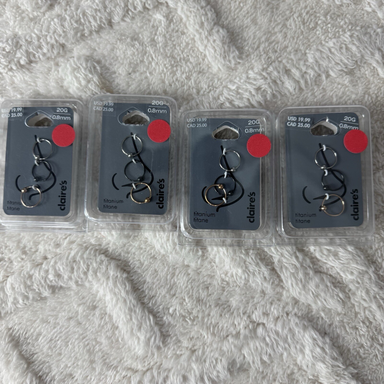 Three 20 Gauge Nose Rings by Claire’s NWT NIP 20G / 0.8mm Black Silver & Gold