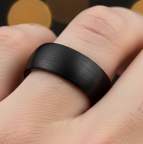 Classic 8mm Black Tungsten Wedding Band – Satin Brushed Matte Comfort Fit Ring