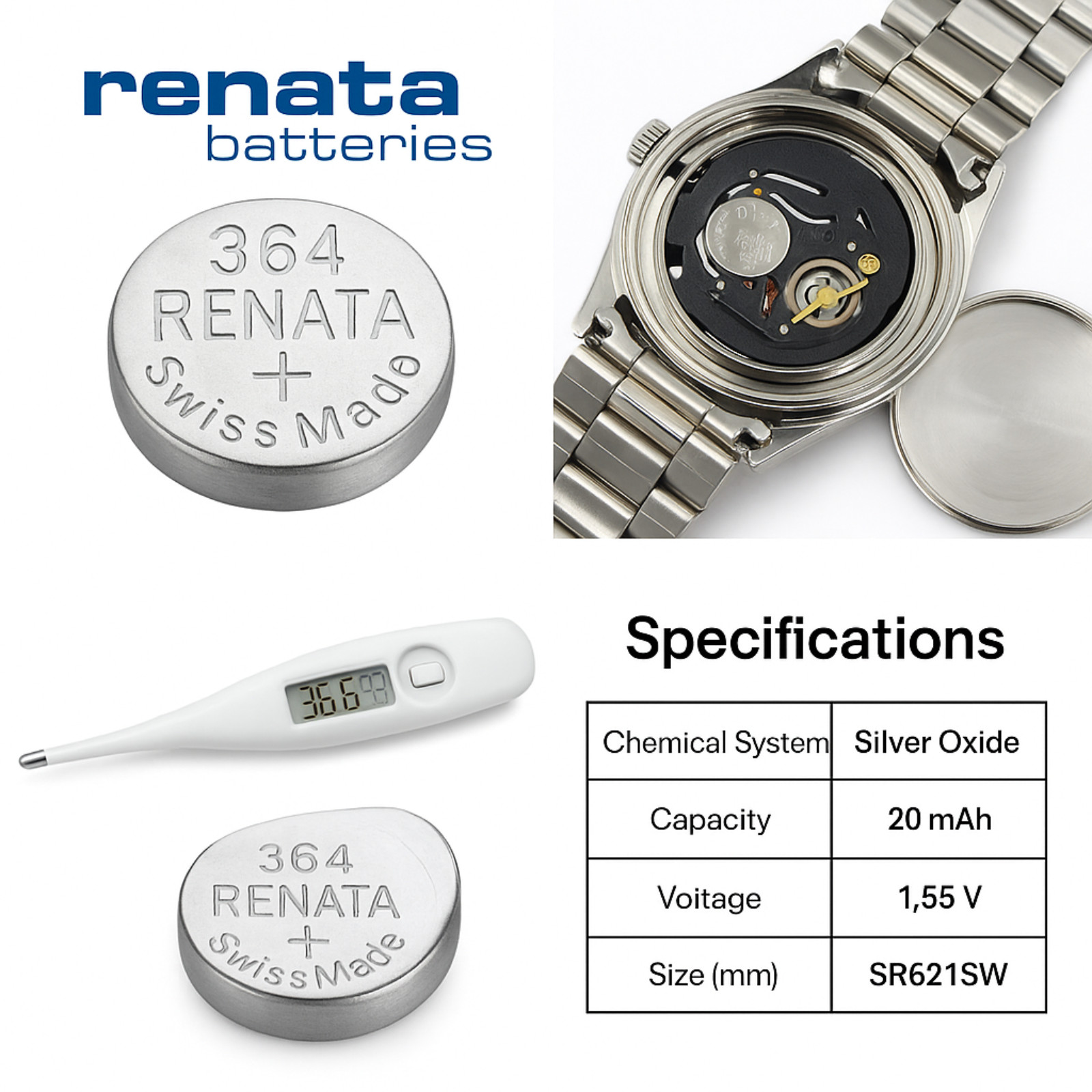 Renata Watch Battery MP 364, 371, 377 1.55V Silver Oxide Swiss Made Bundle Offer