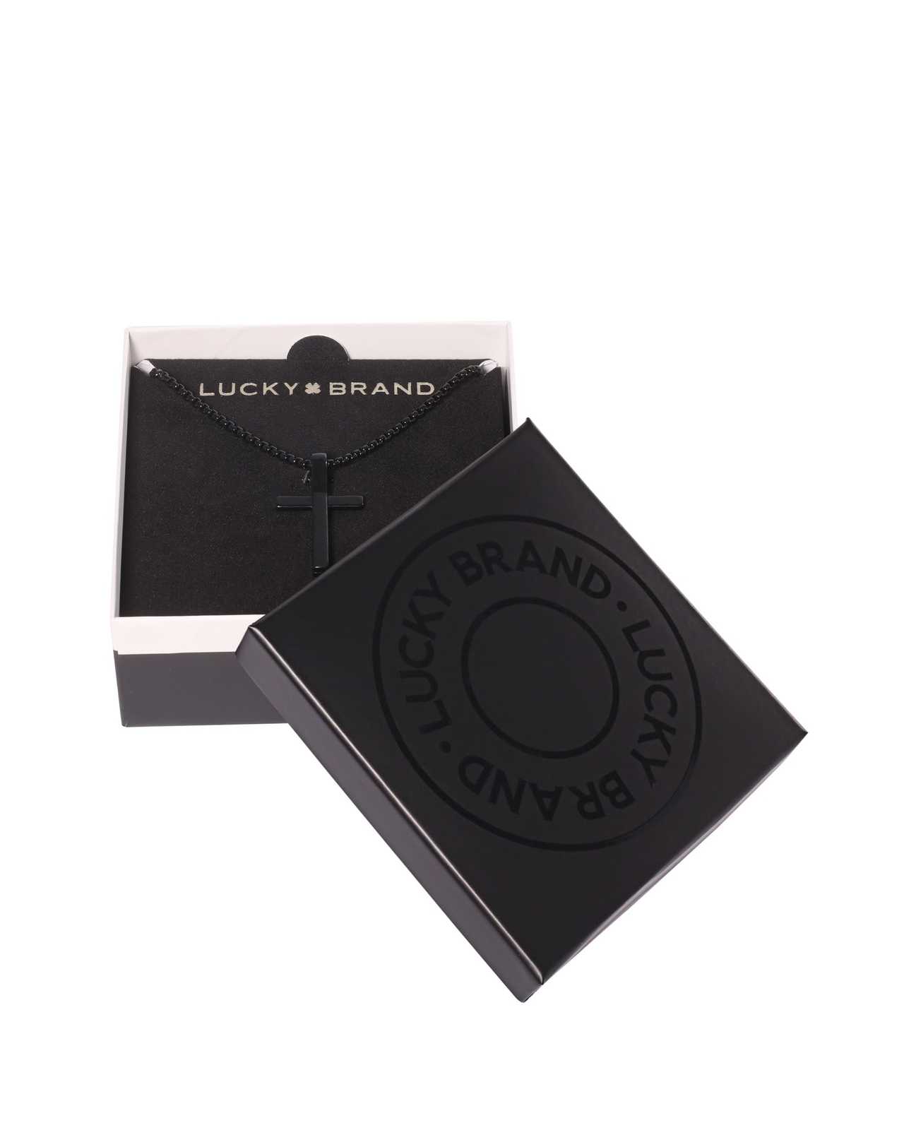 Lucky Brand Cross Necklace for Men, Black Onyx-Plated Brass or Stainless Stee…