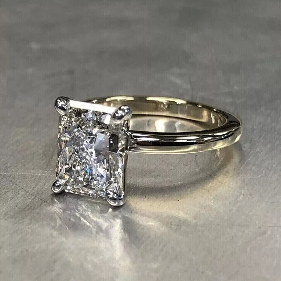 3 Ct Radiant Cut Moissanite Solitaire Engagement Ring 14K Yellow Gold Plated