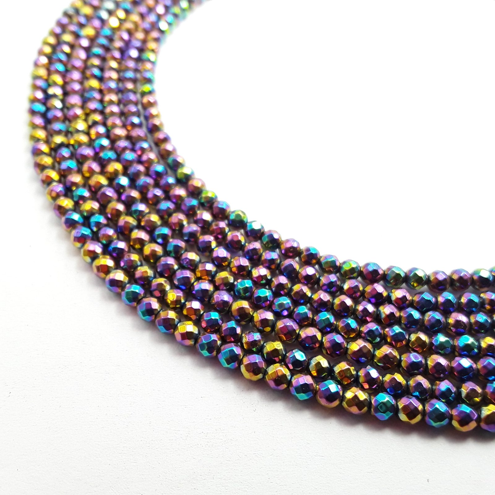 Rainbow Color Hematite Faceted Round Beads 2mm 3mm 4mm 6mm 8mm 10mm 15.5″ Strand