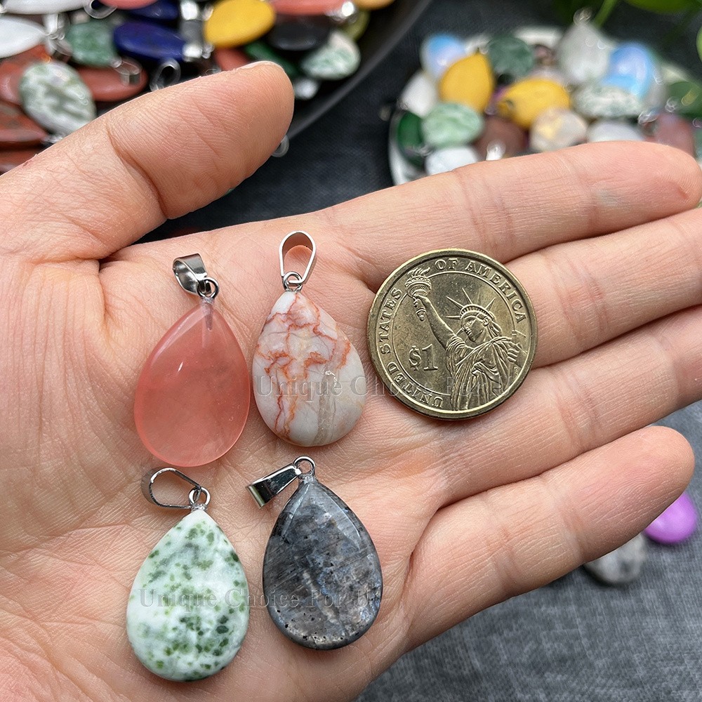 25/50Sets Natural Stone Teardrop Pendant Necklaces Bulk for DIY Jewelry Making