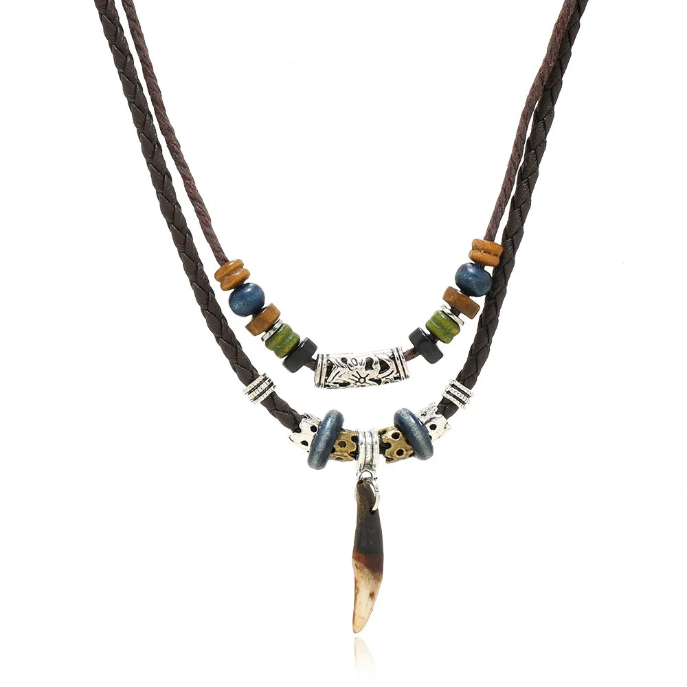 Tibetan Ethnic Necklace Men Indian Bohemian Nepal Mala Beads Tibetan Ox Horn.