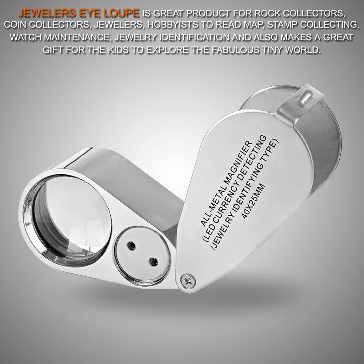 40X Jewelers Loupe Jewelry Loop Coin Magnifier Light Pocket LED Magnifying Glass