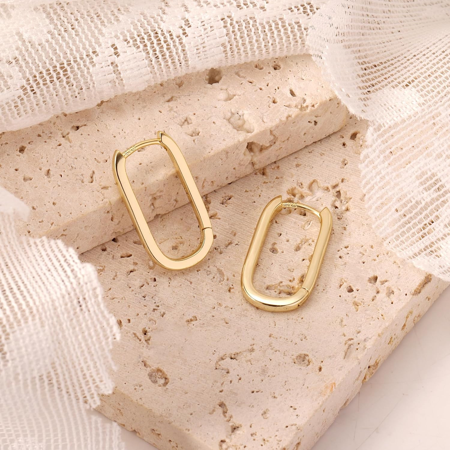 Silver Hoop Earrings for Women Trendy Small Square Hypoallergenic 14K Gold Plate