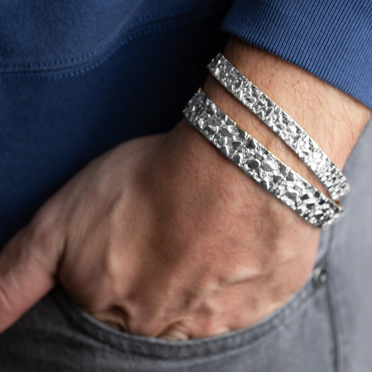 .925 Sterling Silver Textured Nugget Bracelet S/L