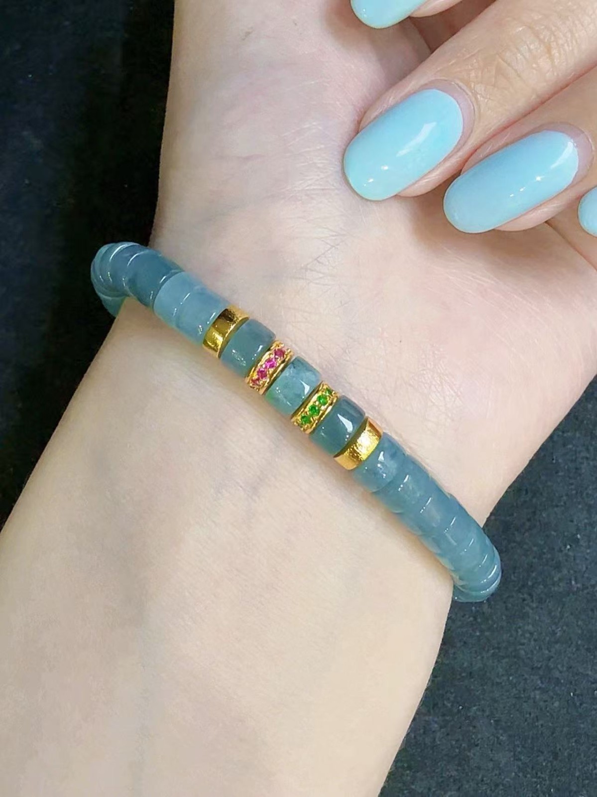 Beautiful Natural sky blue jadeite bracelet
