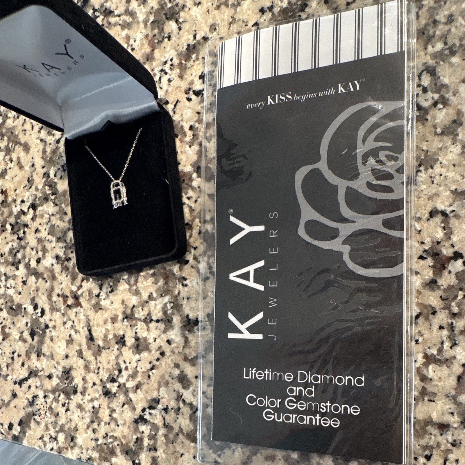 KAY Jewelers Silver Diamond Pendant Charm Necklace Cable Chain W/ Sapphires