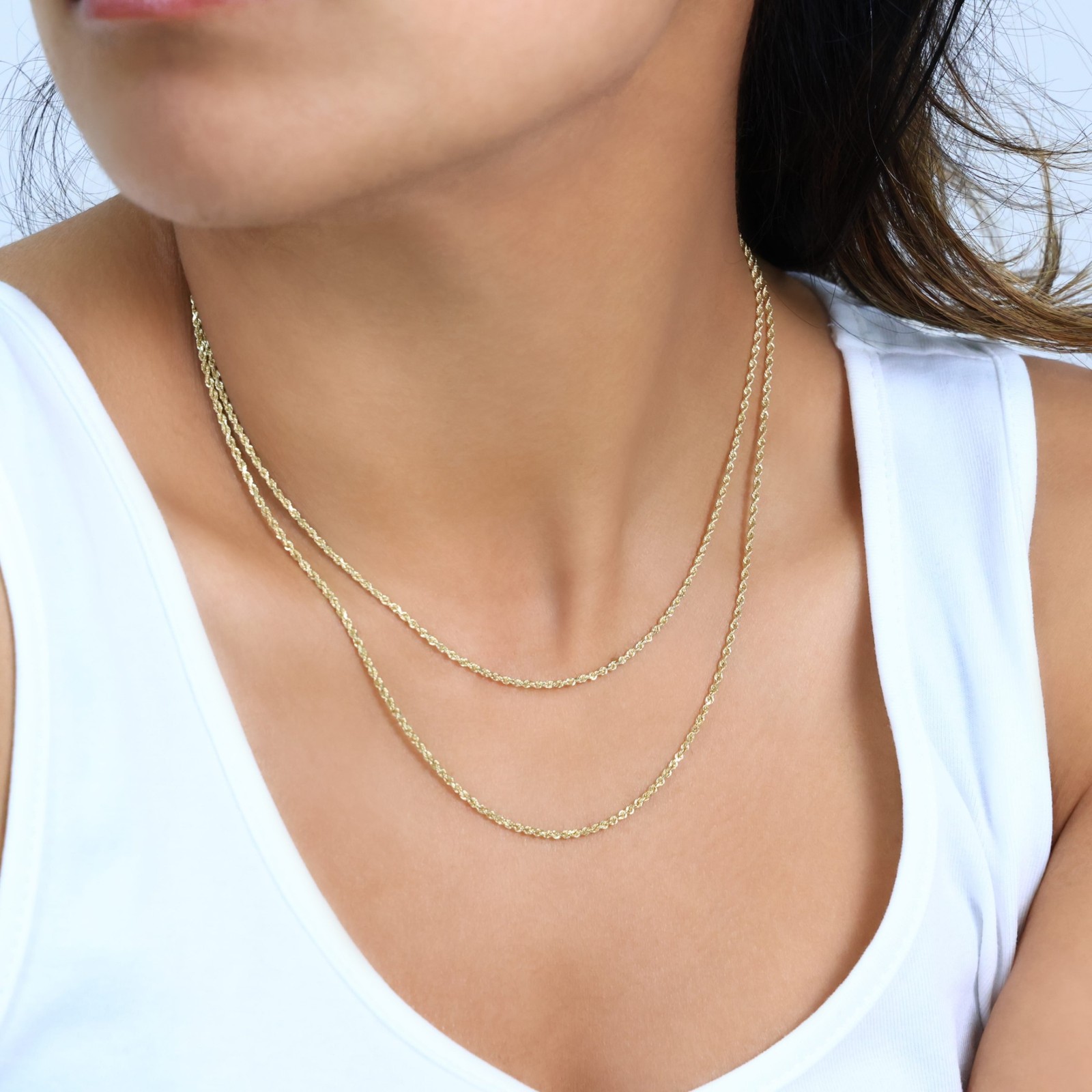 10K Yellow Gold Diamond Cut Womens Dainty 1.5mm Rope Chain Pendant Necklace 20″